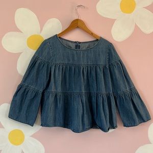 Madewell Long Sleeve Denim Boho Cottages Blouse Sz Medium Lightweight Top